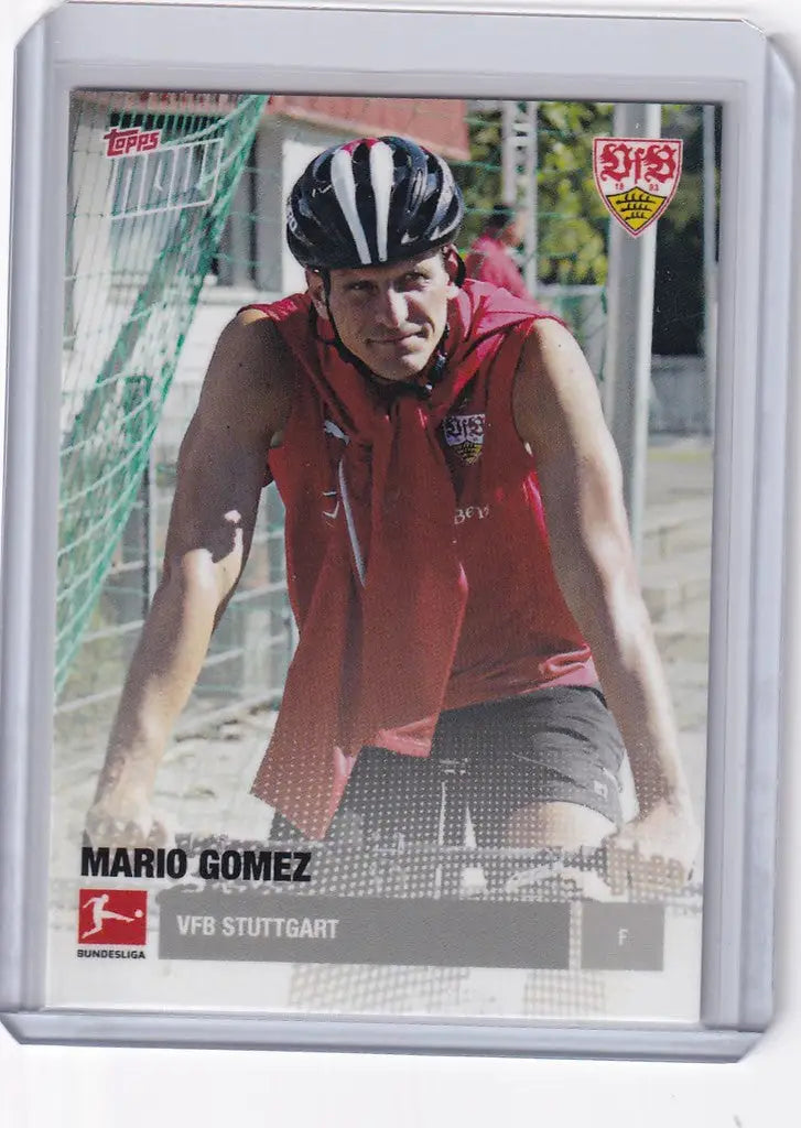 Trading card of Mario Gomez in red jersey and helmet for KO-97 VFB Stuttgart