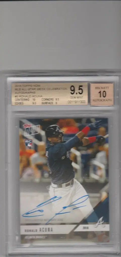 Graded sports card in case featuring Ronald Acuna BGS autograph from All-Star Week Celebration