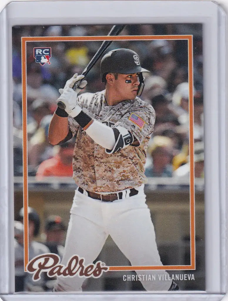 Baseball card of Christian Villanueva in camouflage jersey for San Diego Padres