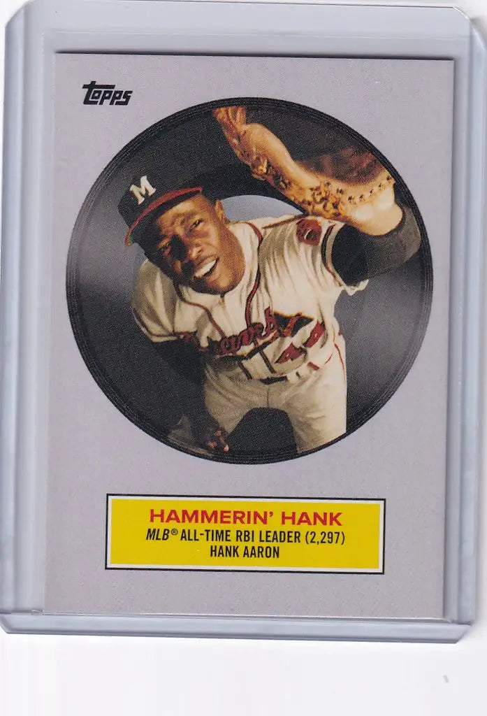 Baseball card of Hank Aaron in Milwaukee Braves uniform from Fabulous Rock Records