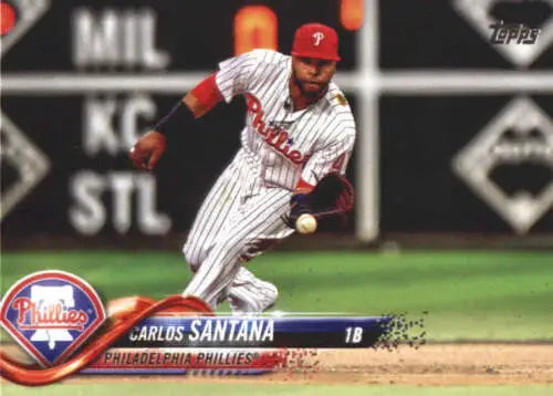 Carlos Santana baseball card from 2018 Topps Update US125 in original gloss finish