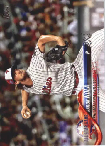 Baseball card of US296 Aaron Nola from 2018 Topps Update with original gloss finish