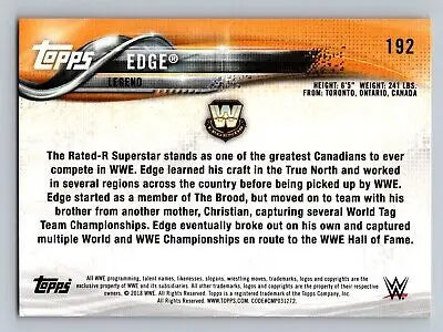 2018 Topps WWE #192 Edge wrestling card featuring the iconic WWE superstar Edge