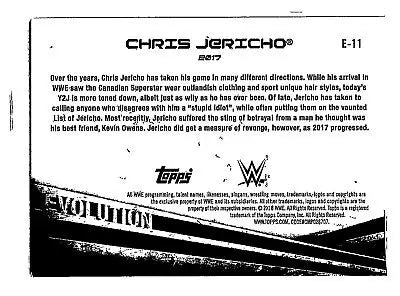 Chris Jericho trading card from 2018 Topps WWE #E-11 Chris Jericho Evolution flat rate