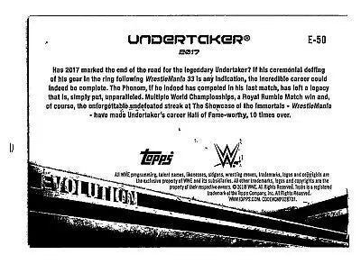 2018 Topps WWE #E-50 Undertaker Evolution wrestling card for collectors with flat rate shipping