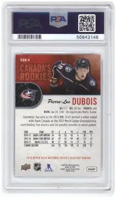 Encased Pierre-Luc Dubois hockey card from Upper Deck National Hockey Card Day Canada