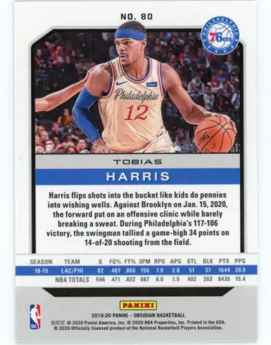 2019-20 Panini Obsidian Tobias Harris Philadelphia 76ers Basketball Card NM-MT