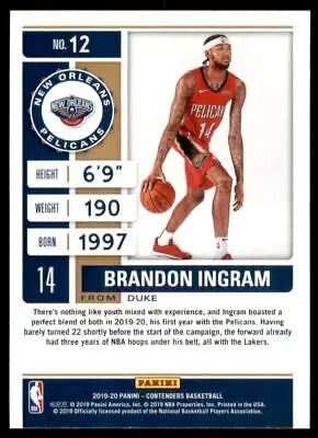 Brandon Ingram 2019-20 Panini Contenders Game Ticket Green basketball card NM-MT