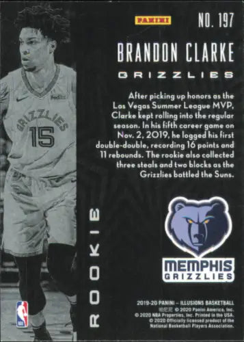 Brandon Clarke 2019-20 Panini Illusions #197 Rookie Card Memphis Grizzlies NM-MT