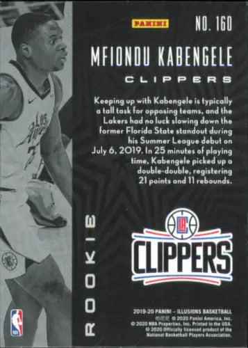 Mfiondu Kabengele rookie card from 2019-20 Panini Illusions Los Angeles Clippers NM-MT