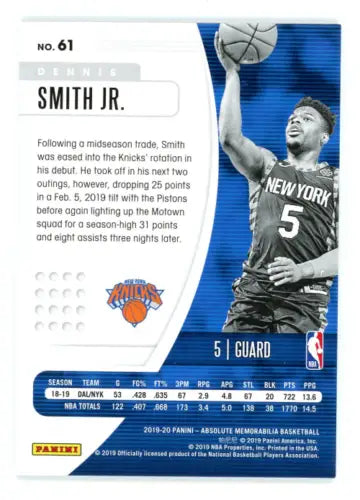 Dennis Smith Jr. 2019-20 Absolute Memorabilia #61 New York Knicks NBA Card NM-MT