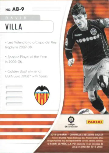 2019-20 Absolute Orange #9 David Villa Valencia CF Soccer Card in NM-MT condition