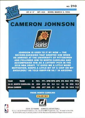 Cameron Johnson 2019-20 Donruss rookie card featuring Phoenix Suns basketball player