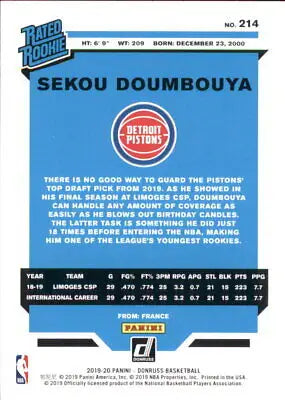 Sekou Doumbouya rookie card from 2019-20 Donruss for Detroit Pistons NBA collectors