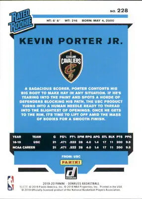 2019-20 Donruss #228 Kevin Porter Jr. Rookie Cleveland Cavaliers NBA Card NM-MT