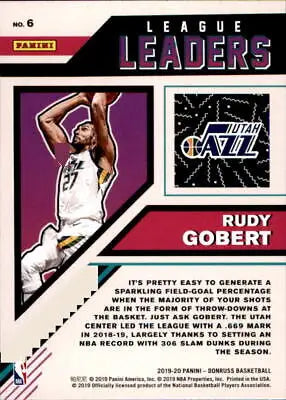 Rudy Gobert 2019-20 Donruss League Leaders Basketball Card Utah Jazz NM-MT