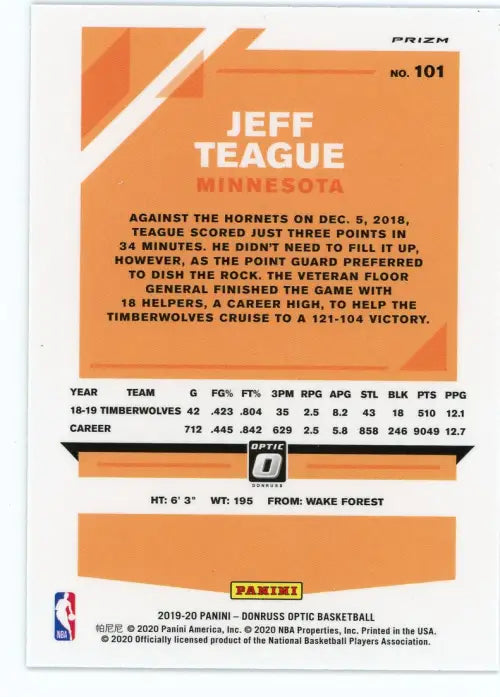 2019-20 Donruss Optic Blue Velocity 101 Jeff Teague Minnesota Timberwolves NM-MT