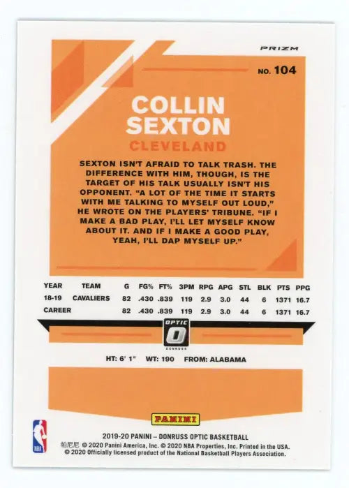 2019-20 Donruss Optic Blue Velocity #104 Collin Sexton Cleveland Cavaliers NM-MT