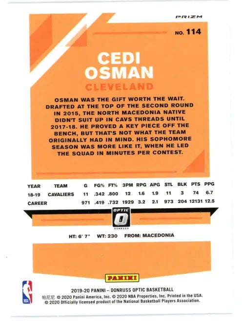 Cedi Osman basketball card from 2019-20 Donruss Optic Blue Velocity set