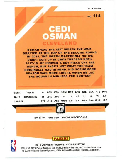 Cedi Osman basketball card from 2019-20 Donruss Optic Blue Velocity set