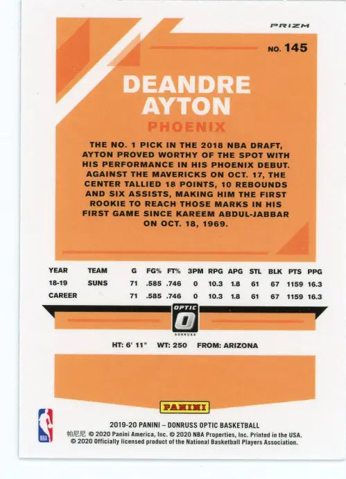 2019-20 Donruss Optic Blue Velocity #145 Deandre Ayton Phoenix Suns Card NM-MT