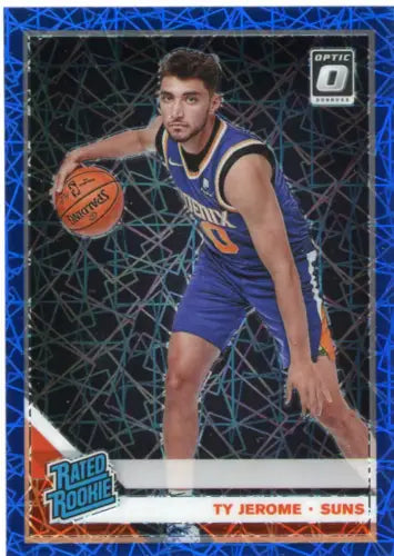 Ty Jerome basketball card from Donruss Optic Blue Velocity Rookie set for Phoenix Suns