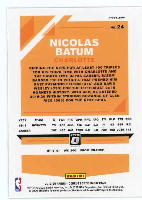 2019-20 Donruss Optic Blue Velocity #24 Nicolas Batum Charlotte Hornets NM-MT