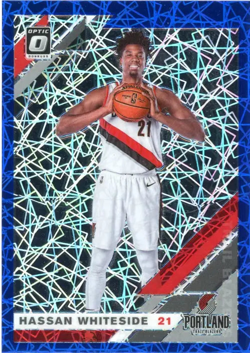 Hassan Whiteside basketball card from 2019-20 Donruss Optic Blue Velocity Trail Blazers