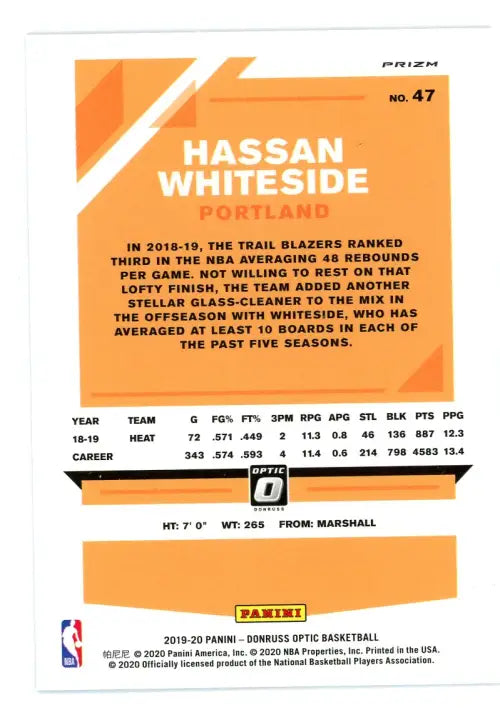 2019-20 Donruss Optic Blue Velocity #47 Hassan Whiteside basketball card for collectors