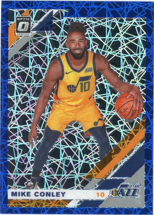 Mike Conley 2019-20 Donruss Optic Blue Velocity basketball card featuring Utah Jazz