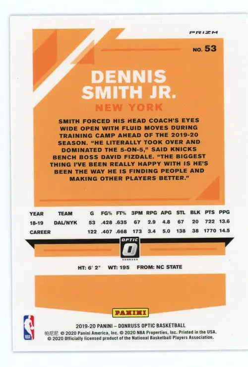 2019-20 Donruss Optic Blue Velocity #53 Dennis Smith Jr New York Knicks NM-MT