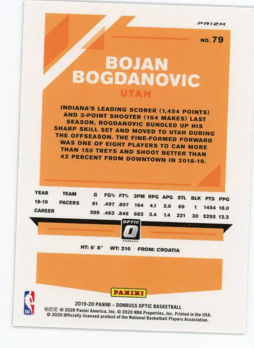 2019-20 Donruss Optic Blue Velocity #79 Bojan Bogdanovic Utah Jazz Card NM-MT