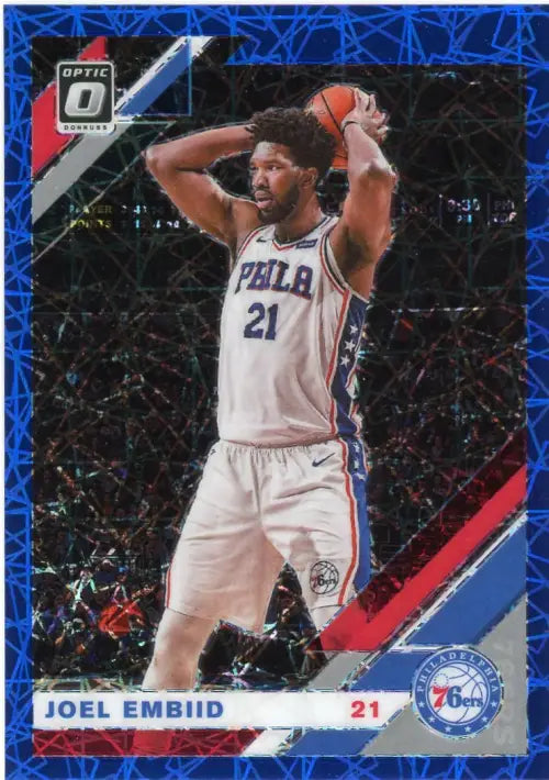 Joel Embiid 2019-20 Donruss Optic Blue Velocity basketball card for Philadelphia 76ers