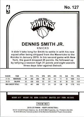 Dennis Smith Jr. 2019-20 Hoops NBA basketball card for New York Knicks collectors