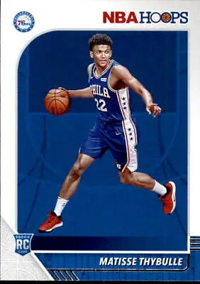 Matisse Thybulle Rookie card from 2019-20 Hoops featuring Philadelphia 76ers logo