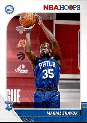 Basketball card featuring Marial Shayok rookie from 2019-20 Hoops for Philadelphia 76ers