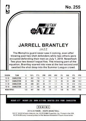 Jarrell Brantley Rookie 2019-20 Hoops #255 Utah Jazz NBA Basketball Card NM-MT