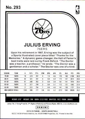 Julius Erving 2019-20 Hoops #293 Philadelphia 76ers NBA Basketball Card NM-MT