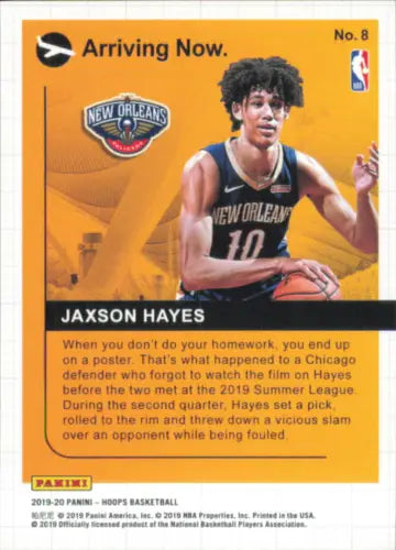 Jaxson Hayes basketball card from 2019-20 Hoops Orleans Pelicans NM-MT condition