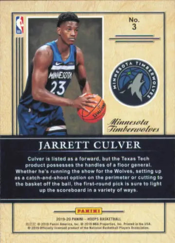 Jarrett Culver basketball card from 2019-20 Hoops Class, Minnesota Timberwolves NM-MT