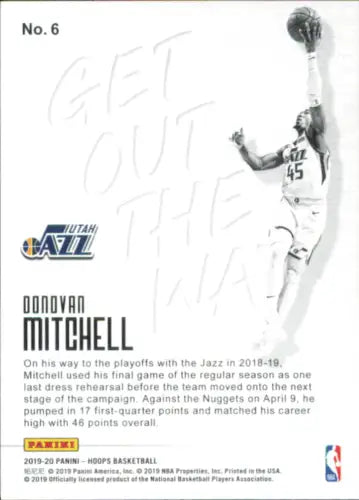 Donovan Mitchell 2019-20 Hoops Get Out the Way basketball card Utah Jazz NM-MT