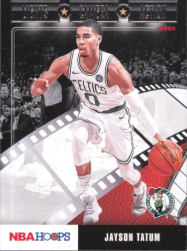 Jayson Tatum basketball card from 2019-20 Hoops Lights Camera Action Boston Celtics