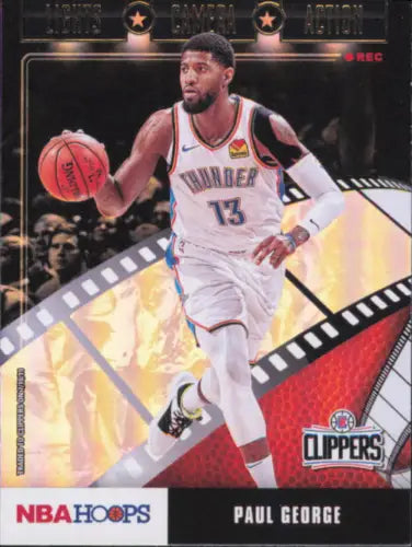 Paul George 2019-20 Hoops Lights Camera Action Holo card Los Angeles Clippers NM-MT