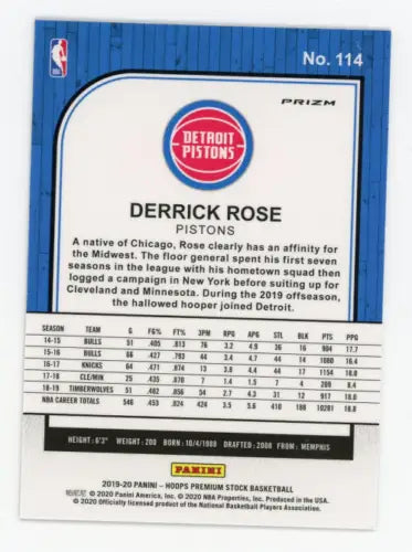 Derrick Rose 2019-20 Hoops Premium Red Flash #114 Detroit Pistons basketball card