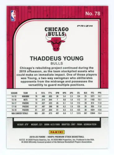 Thaddeus Young 2019-20 Hoops Premium Silver Scope #78 Chicago Bulls Basketball Card NM-MT