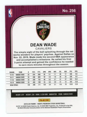 Dean Wade Rookie Basketball Card from 2019-20 Hoops Premium Stock NM-MT Cleveland Cavaliers