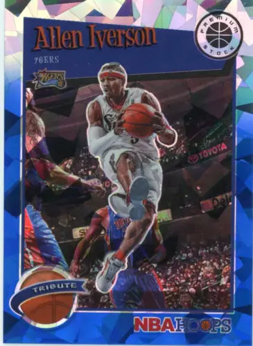 Allen Iverson 76ers 2019-20 Hoops Premium Stock Blue Cracked Ice Basketball Card NM-MT