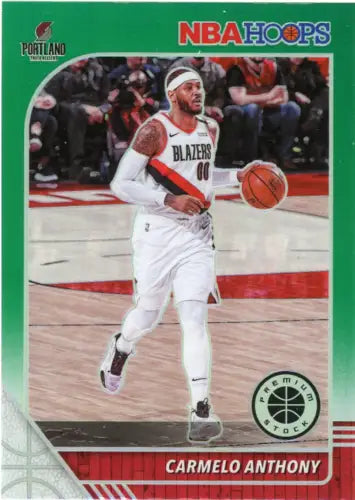 Carmelo Anthony 2019-20 Hoops Premium Stock Green #105 Trail Blazers Card NM-MT