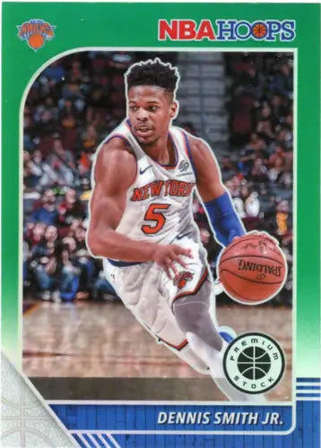 Dennis Smith Jr. basketball card from 2019-20 Hoops Premium Stock Green New York Knicks