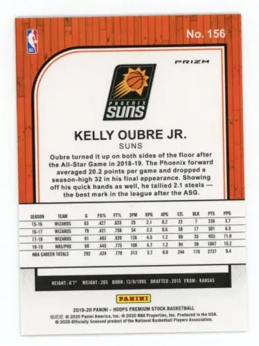 Basketball card back of 2019-20 Hoops Premium Stock Green Kelly Oubre Jr Phoenix Suns